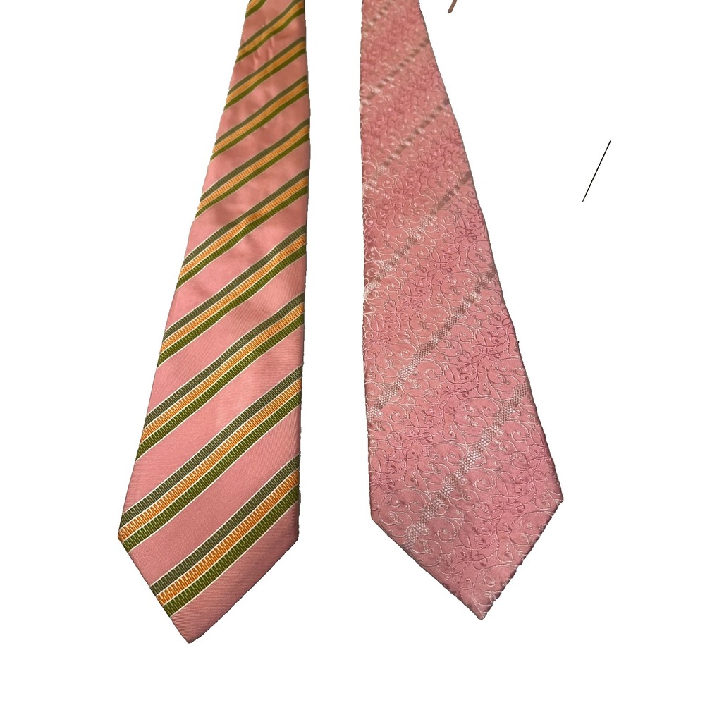 Emilio Ponte Jacquard & Alby Repp Necktie Lot of‎ 2 Pink Silk Handmade in Italy